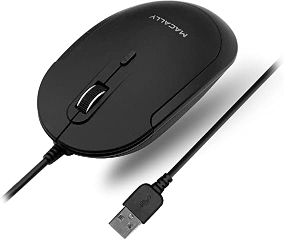 Photo 1 of Macally Quiet Wired Mouse for Laptop or Desktop, USB Computer Mouse Wired with Optical Sensor and Adjustable DPI - Comfortable Corded Mouse for PC Windows Chromebook Mac Notebook - Black
