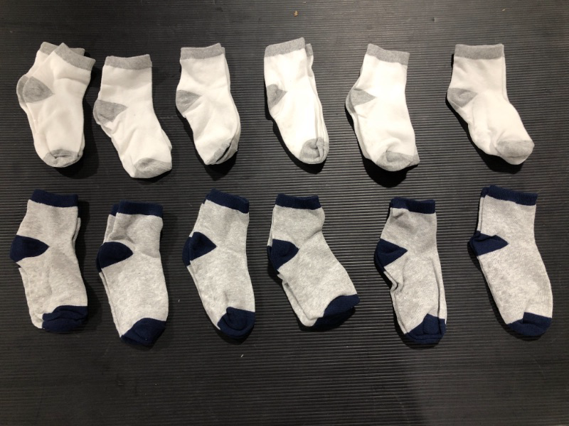 Photo 1 of 12 PACK KIDS NON-SLIP CREW SOCK WHITE/GREY-BLUE/GREY
SIZE 4-6 