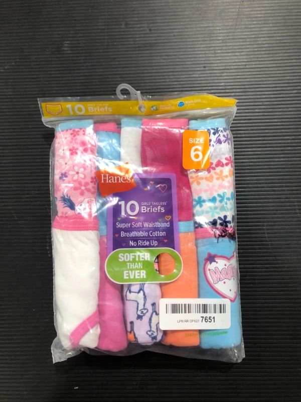 Photo 1 of 10 Hanes Girls’ Underwear, Brief 100% Cotton Panty, Assorted Colors & Prints, Multipack
SIZE 6