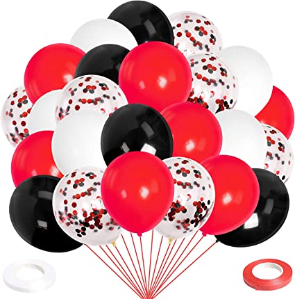 Photo 1 of 100pcs 12Inch Black Red Confetti Balloons, Black Red White and Confetti Latex Party Balloons for Birthday Wedding Baby Shower Graduation Quinceanera Halloween Christmas Retirement Party Decorations
