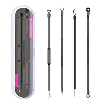 Photo 1 of Blackhead Remover Pimple Popper Tool Kit 4 Pcs Acne Comedone Zit Blackhead Extractor Tool for Nose Face,Stainless Steel Whitehead Popping Removal Tool Set pack of 12 