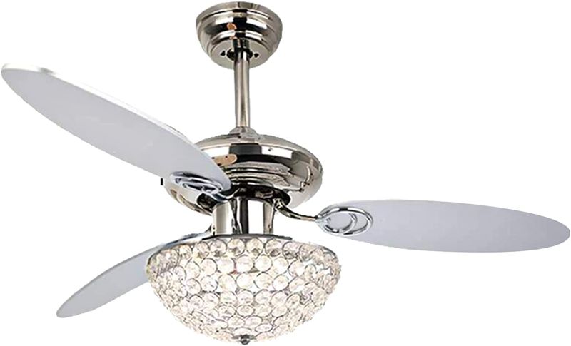 Photo 1 of 42" Crystal Ceiling Fan with LED Lights and Remote Control Modern Chandelier Ceiling Fan with Wooden Reversible Blades, Silent Motor, 3 Speed, 3 Timing Options, Chrome