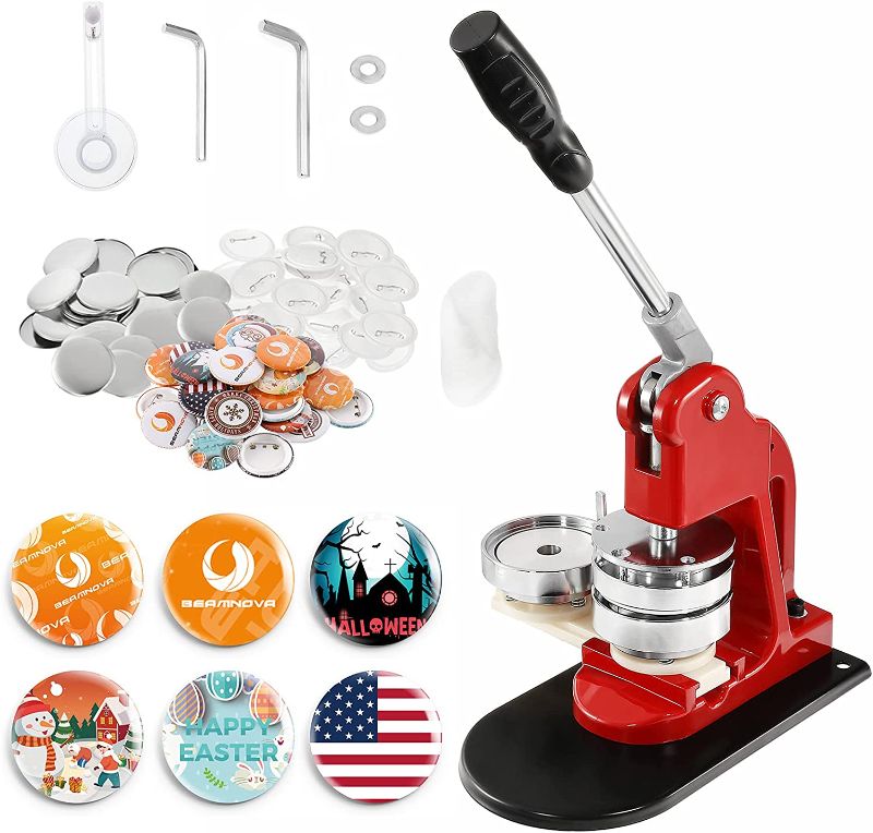 Photo 1 of BEAMNOVA Button Maker Machine DIY Round Pin Maker Kit, 75mm / 2.95 in (About 3 Inch) Badge Press Machine with 500 Button Parts Supplies