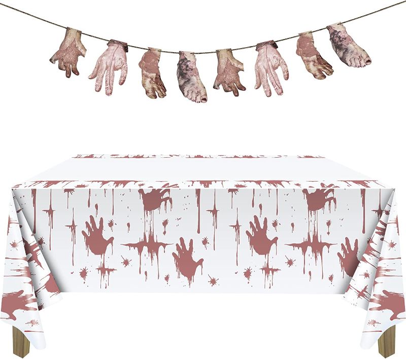 Photo 1 of 2 Sets Halloween Scary Garland Halloween Hands and Feet Banner and 1 Piece Handprint