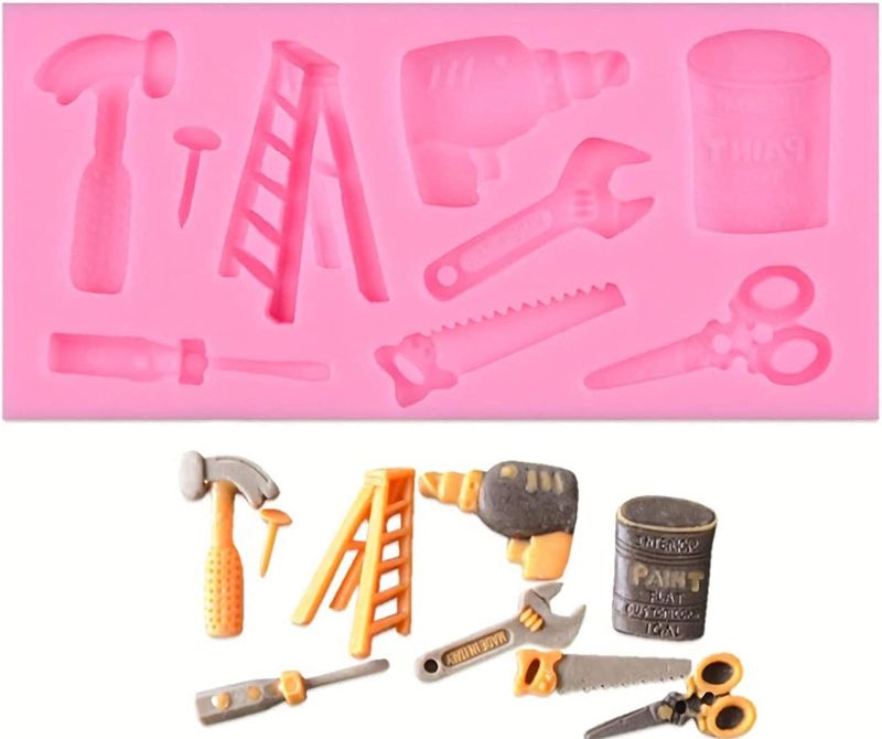 Photo 1 of 2 Pcs Hardware tools silicone jelly mold, ladder, hammer, screwdriver, scissors mold, Cake Decorating Tools Chocolate Mold