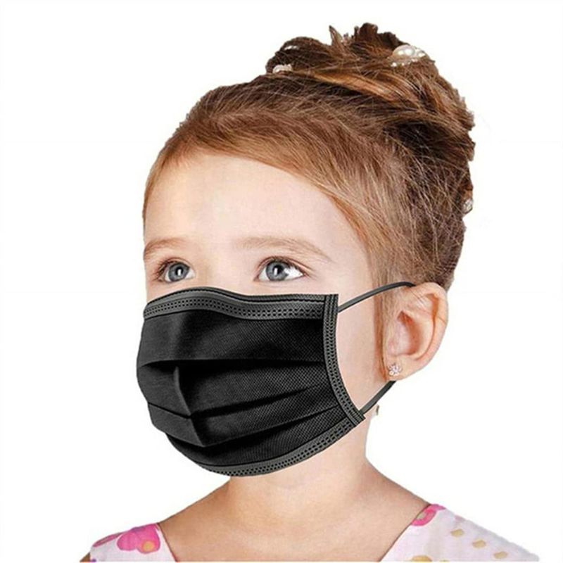 Photo 1 of 2 Packs- Kids Face Mask Disposable Black 50 Pcs Wanwane Ages 4-12 Childrens Breathable Safety Toddler Face Masks