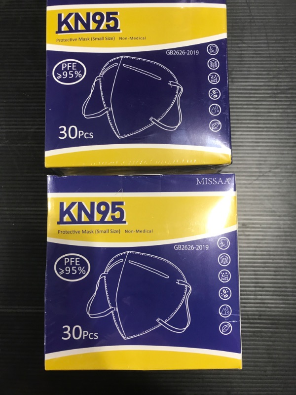 Photo 2 of [2 Pack] KN95 Face Masks for Kids, 5 Layers Disposable Protective Mask Breathable Mask with Elastic Earloops for Children-Black, 1 Count (Pack of 30)
