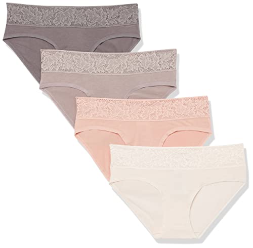 Photo 1 of Amazon Essentials Women's Modal with Lace Panty (Thong or Bikini), Pack of 4, Smokey Grey/Mauve/Pink, Medium
