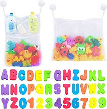 Photo 1 of Comfylife 2 x Mesh Bath Toy Organizer + 6 Ultra Strong Hooks + 36 Bath Letters & Numbers