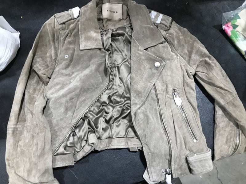 Photo 2 of [BLANKNYC] Womens Luxury Clothing Cropped Suede Leather Motorcycle Jacket in small