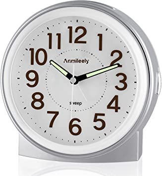 Photo 1 of Analog Alarm Clock No Ticking with Music Snooze Night Light, Quartz Movement Battery Operated, Easy to Set Alarm Clocks for Bedrooms Silver