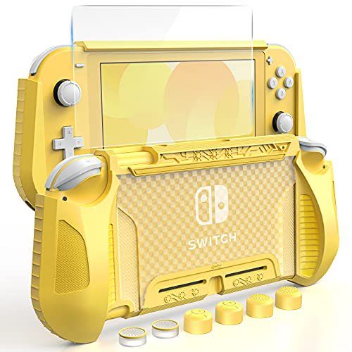 Photo 1 of HEYSTOP Case Compatible with Nintendo Switch Lite, with Tempered Glass Screen Protector and 6 Thumb Grip, TPU Protective Cover for Switch Lite with Anti-Scratch/Anti-Dust (Yellow)
