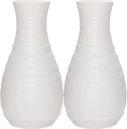 Photo 1 of 2PCS Unbreakable Vase for Flowers, Ceramic Look Plastic Vase for Home Decor, Living Room, Table (Seashell White)
