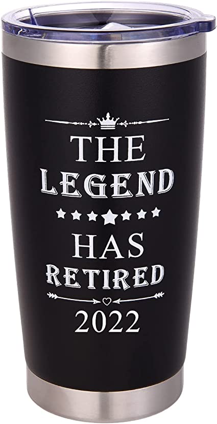 Photo 1 of 2022 Retirement Gift for Women Men Coworker -20oz Stainless Steel Wine Tumblers With A Word "THE LEGEND HAS RETIRED"-Funny Birthday Gift for Mother,Dad,Husband,Wife,Grandpa,Uncle. (Black-Legend)