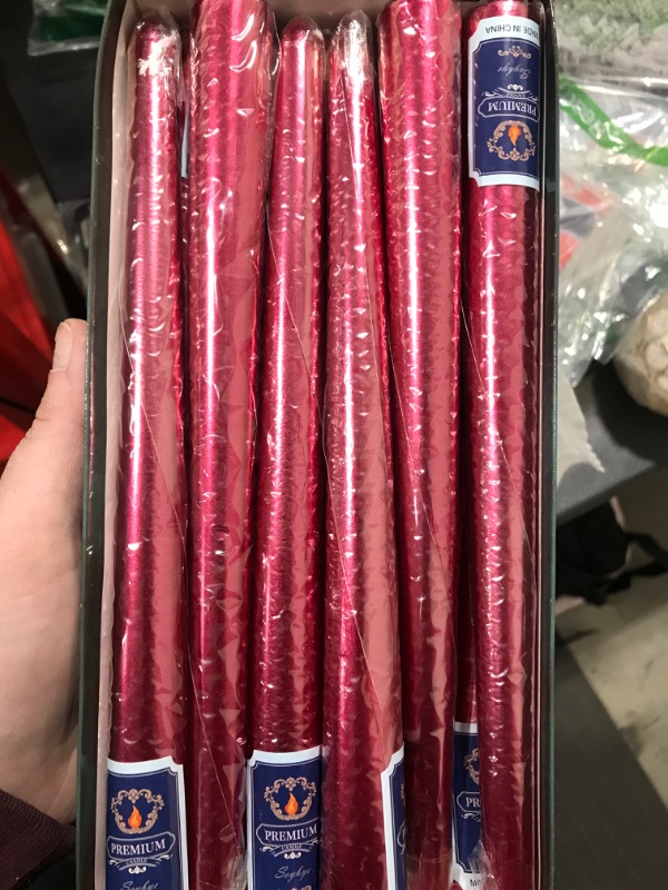 Photo 2 of 10 Inch Taper Candles, 12 Pack Tall Unscented Dripless Candles with Cotton Wicks Perfect for Dinner, Party, Wedding or Farmhouse Decor, 7-9 Hour Burn Time- 7/8" Base (10 inch/Glossy, Red)