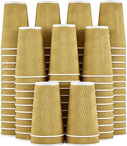 Photo 1 of 80 Pack 12OZ Disposable Coffee Cups with Lids,Khaki Corrugated Paper Cups 16oz,Insulated Kraft Ripple Wall Paper Cups,Hot/Cold Beverage Drinking Cup for Water
