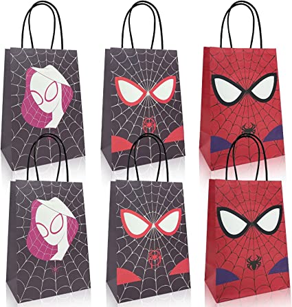 Photo 1 of 18 Pcs Spiderman Birthday Decorations, Reusable Favor Bags, Present Paper Bags Goodie Bags With Handle for Boys and Girls Birthday Decorations
