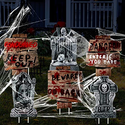 Photo 1 of 26 Pieces Halloween Yard Signs Decorations Including 3 Pieces Halloween Beware Signs, 3 Pieces Tombstone Yard Stakes with 20 Pieces Small Spiders and 20g Cobwebs Scary Sign for Halloween Party Decor
PACK OF 2 