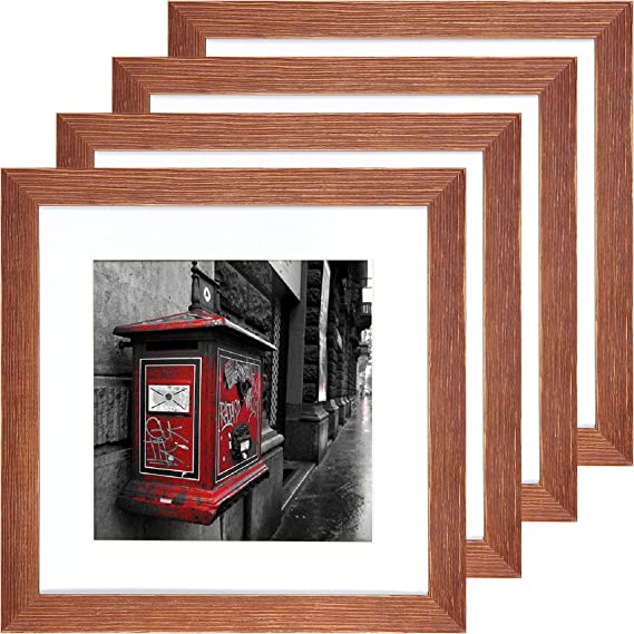 Photo 1 of 8x8 Picture Frame Distressed Rustic Walnut Set of 4,Display Pictures for 6x6 with Mat or 8x8 without Mat Solid Wood Photo Frame for Wall Hanging or Table Top Home Decoration
