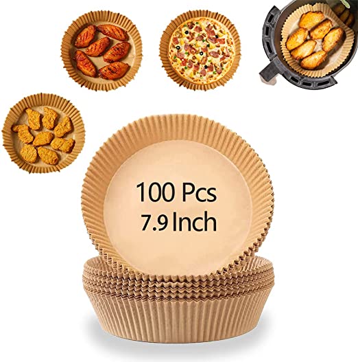 Photo 1 of Air Fryer Disposable Paper Liners Parchment Paper Non-stick Liner Oil Proof Waterproof Food-Grade Microwave Oven Baking 7.9 Inch?100 Pcs?