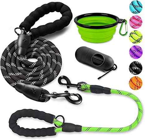 Photo 1 of  2 FT Heavy Duty - Comfortable Padded Handle - Reflective Dog Leash for Medium Large Dogs with Collapsible Pet Bowl and bag holder