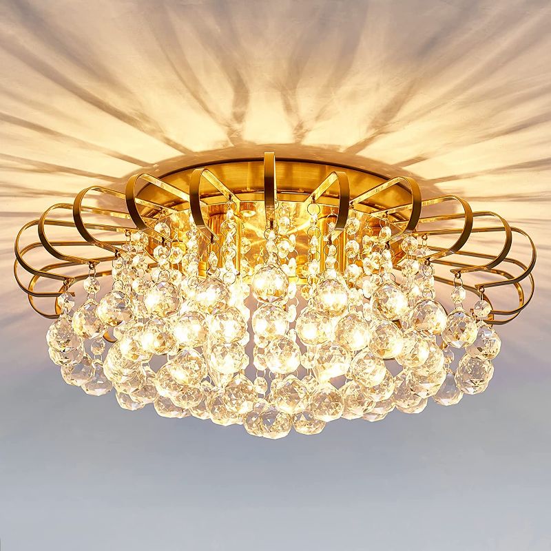 Photo 1 of CVKASH 4-Lights Crystal Chandelier?Modern Semi Flush Mount Ceiling Light Fixture?Ceiling Lighting for Living Room Hallway Dining Room Kitchen Bedroom ( Gold)