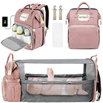 Photo 1 of 3 in 1 Diaper Bag Backpack Portable Travel Convertible Bags Newborn Registry Baby Shower Gifts Essentials Accessories Stuff for Girls Boys Men Dad Mom Pink