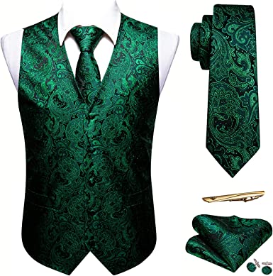 Photo 1 of Barry.Wang Formal Men Vest Paisley Jacquard Silk Tie Suit Waistcoat Set Wedding 5PCS
SIZE XXXL 