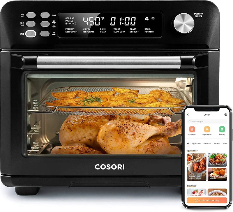 Photo 1 of COSORI Air Fryer Toaster Oven, 12-in-1 Convection Ovens Countertop Combo, 6-Slice Toast, 12-inch Pizza, Basket, Tray, Recipes &3 Accessories, 26.4QT, Wifi, CS100-AO
