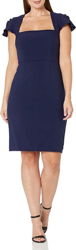 Photo 1 of Amazon Brand - Lark & Ro Women's Pleated Ruffle Detail Cap Sleeve Square Neckline Sheath Dress SIZE 6