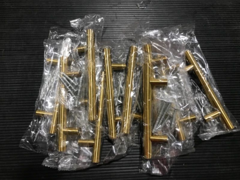 Photo 1 of 10 Pack goldenwarm Gold Cabinet Handles Brushed Brass Drawer Pulls Gold Cabinet Pulls 3 inch 
