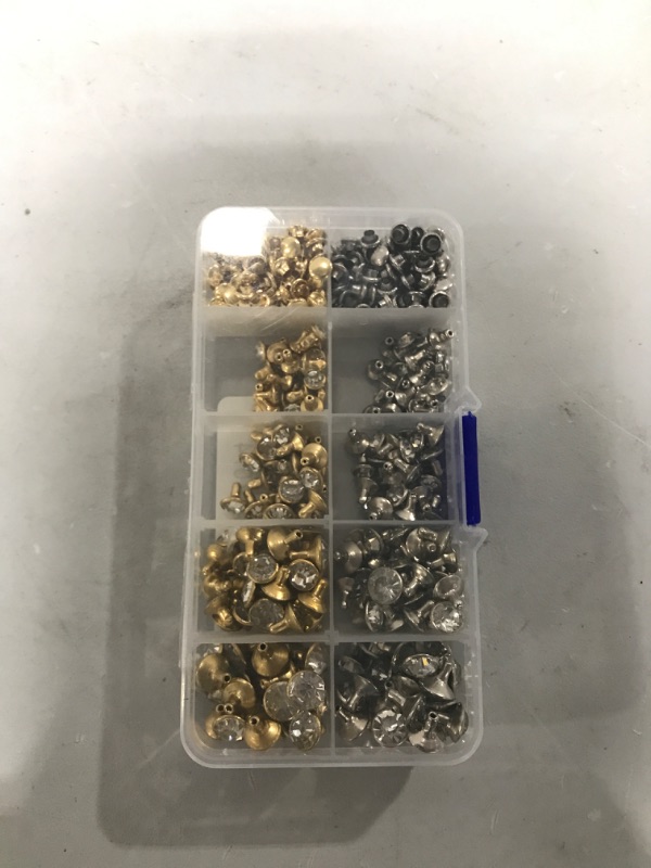Photo 1 of 240 Sets Double Caps Leather Craft Crystal Glass Rhinestone Diamond Rapid Rivets Brass Tubular Punk Studs Nailheads 2 Colors 4 Sizes for DIY Decoration