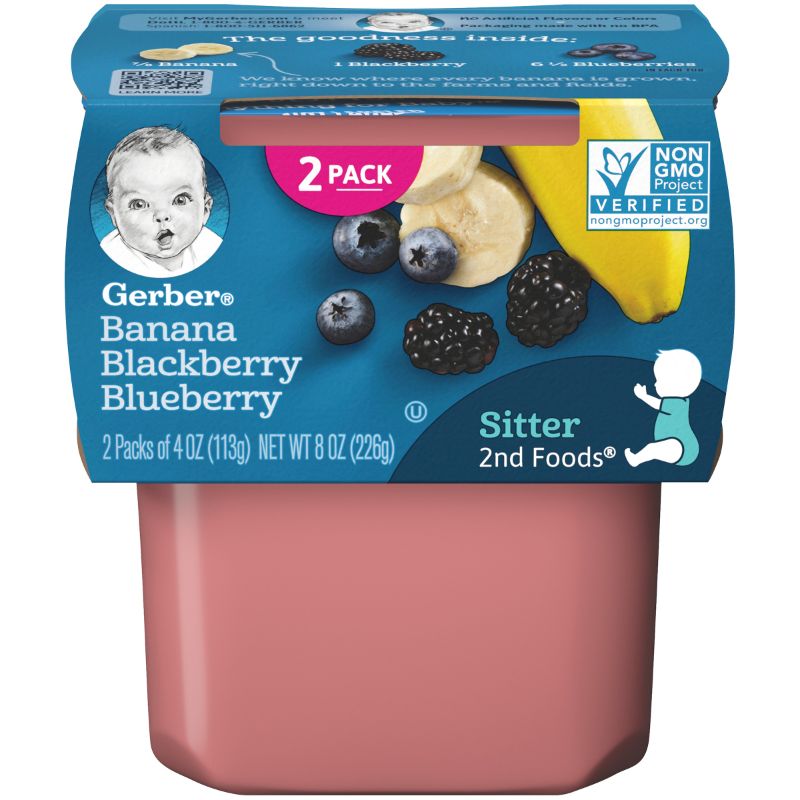 Photo 1 of Gerber 2nd Foods Natural for Baby WonderFoods Baby Food Banana with Mixed Berry 4 Oz Tubs (16 Pack)
