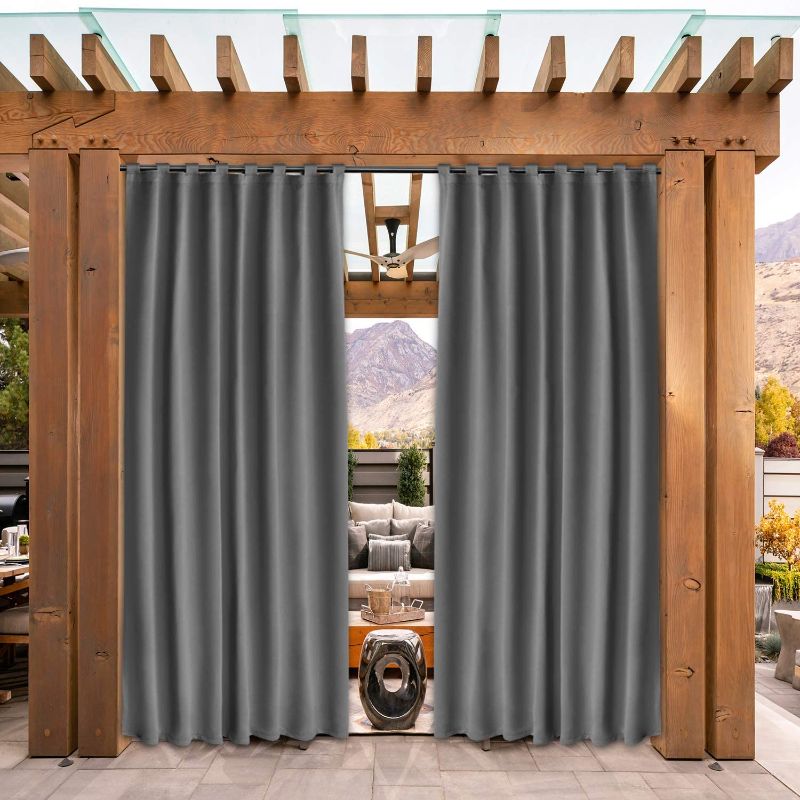 Photo 1 of  Indoor/Outdoor Curtains for Patio, Grey, 52 x 84 inch - Thermal Insulated, UV Sun Light Blocking Waterproof Tap Top Blackout Curtains