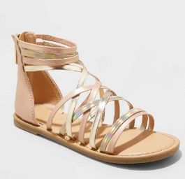 Photo 1 of 2 Pairs of Girls' Dion Metallic Gladiator Sandals - Cat & Jack Rose Gold 13 
