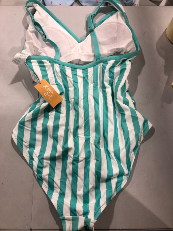 Photo 2 of Blue Striped One Piece Swim Suit 20W