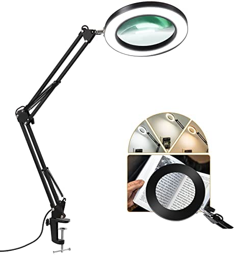 Photo 1 of LED Magnifying Lamp with Clamp, 1,500 Lumens Stepless Dimmable 3 Color Modes 5-Diopter 4.3? Real Glass Lens, Adjustable Swivel Arm Magnifier Light and Stand for Repair Reading Close Work-5X