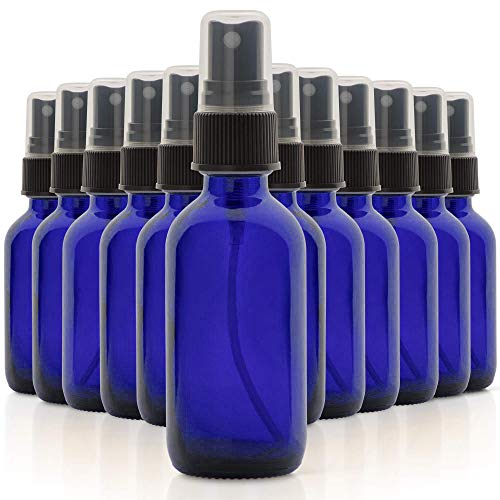 Photo 1 of 2oz Glass Spray Bottles for Essential Oils, Small Empty Spray Bottle, Fine Mist Spray - Set of 12 Blue Bottles with Black Mister Tops
