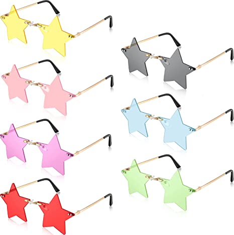 Photo 1 of 7 Pairs Star Rimless Sunglasses Special Pentagram Activity glasses Prom Streetwear Colorful Star Sunglasses (Bright Color)