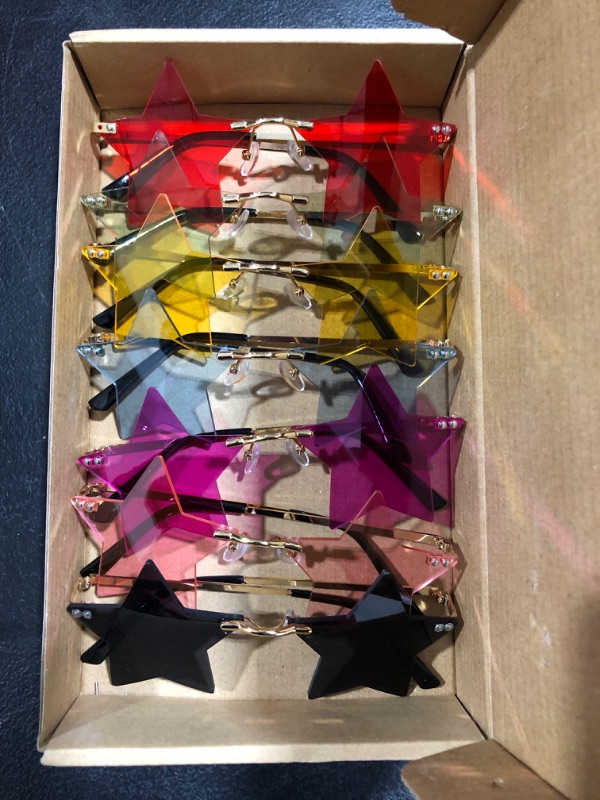 Photo 2 of 7 Pairs Star Rimless Sunglasses Special Pentagram Activity glasses Prom Streetwear Colorful Star Sunglasses (Bright Color)