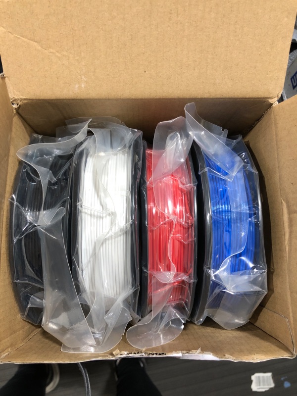 Photo 2 of PLA 3D Printer Filament Bundle - 1.75 PLA Filament 1.75mm Bundle, PLA Bundle for 3D Printers, Dimensional Accuracy +/- 0.03mm, 0.25KG Each Spool, 4 Colors Bundle, Includes Black White Blue and Red