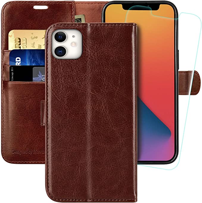 Photo 1 of MONASAY Wallet Case for iPhone 12 Pro/iPhone 12 5G,6.1-inch[Glass Screen Protector Included] [RFID Blocking] Flip Folio Leather Cell Phone Cover with Credit Card Holder for iPhone 12/12 Pro