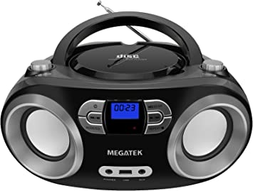 Photo 1 of MEGATEK Portable CD Player/Radio/Bluetooth Boombox with Enhanced Stereo Sound, CD-R/CD-RW/MP3/WMA Playback, USB Port, AUX Input, Headphone Jack, Backlit LCD Display, AC/Battery Operated
