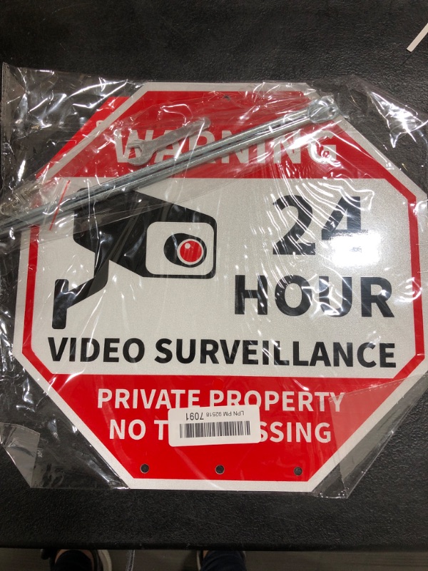 Photo 2 of Aluminum Double Sided Sign, No Trespassing Signs Private Property, 24 Hour Video Surveillance yard Signs, Attaches 4 Double Side Printed Security Stickers