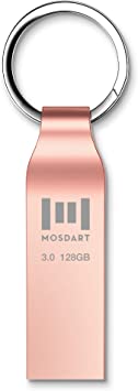 Photo 1 of MOSDART USB 3.0 Flash Drive 128GB Metal Keychain Zip Drive Speed Up to 90MB/s Fast Speed Thumb Drive, 128 GB Waterproof USB3.0 Jump Drive Memory Stick, Rose Gold