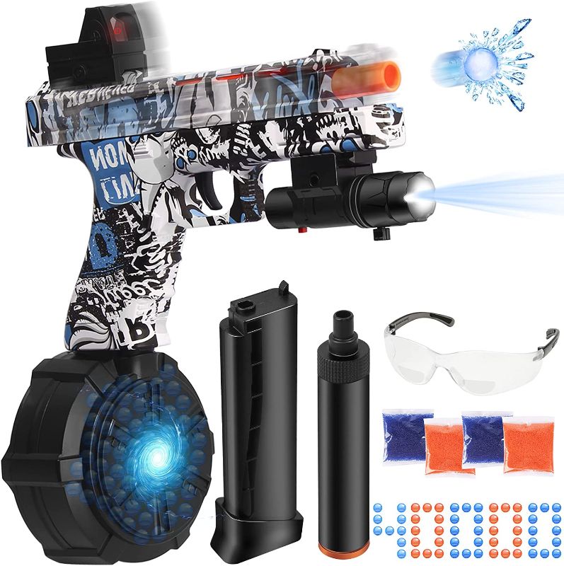 Photo 1 of Gel Ball Blaster Pistol with Drum, Manual & Automatic Dual Mode, Linked Shooting Effect with 40000 Gel Balls, Goggles for Shooting Team Game, Ages 12+