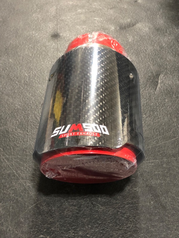 Photo 3 of Car Exhaust Pipe Tail Throat, Universal Exhaust Tip Tail Throat Glossy Carbon Fiber Red Pipe Straight 2.5in Inlet 3.5in Single Outlet for Tail Throat Exhaust Tip Stainless Steel Exhaust Tip Inlet 