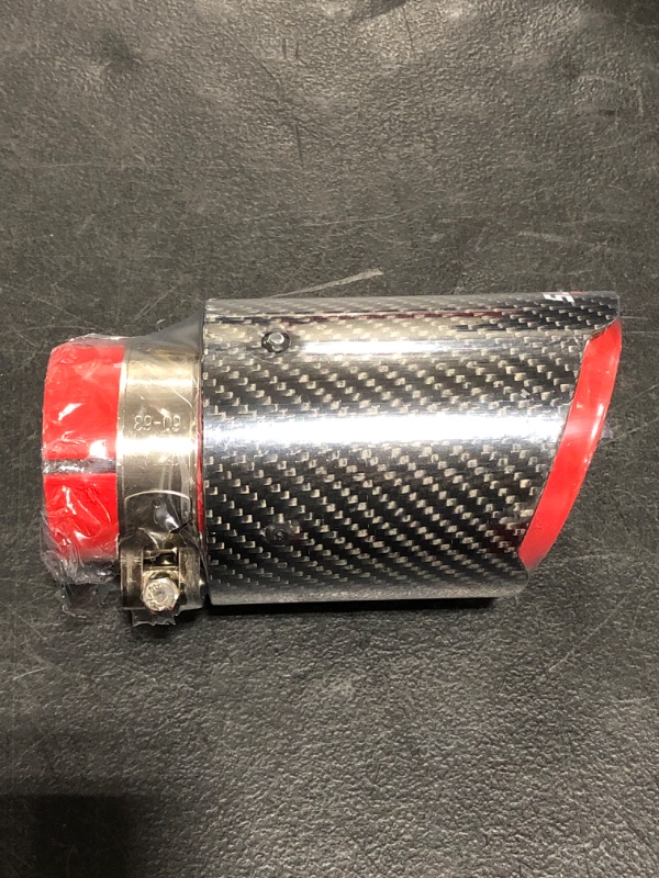 Photo 2 of Car Exhaust Pipe Tail Throat, Universal Exhaust Tip Tail Throat Glossy Carbon Fiber Red Pipe Straight 2.5in Inlet 3.5in Single Outlet for Tail Throat Exhaust Tip Stainless Steel Exhaust Tip Inlet 