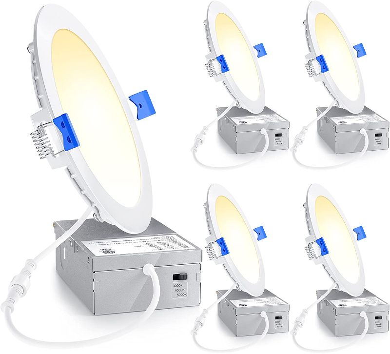 Photo 1 of Ensenior 4 Pack 6 Inch Ultra-Thin LED Recessed Ceiling Light with Junction Box, 3000K/4000K/5000K Selectable, 12W 110W Eqv, Dimmable, 1050LM High Brightness - ETL and Energy Star Certified