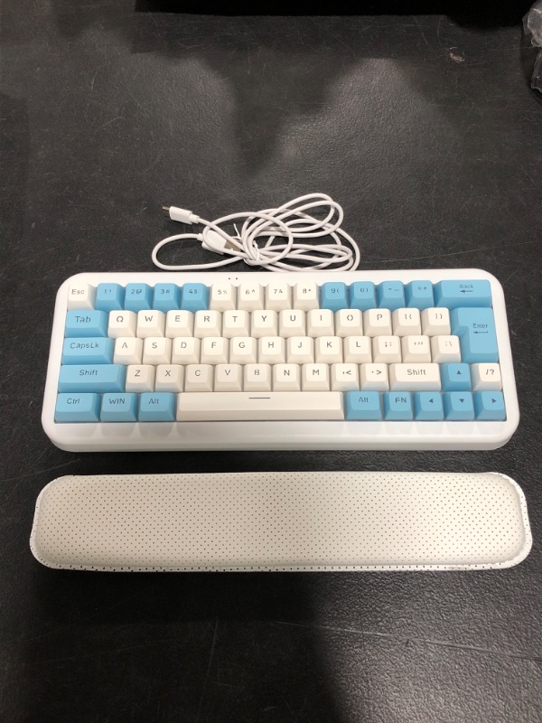 Photo 2 of Apuode 60% Wireless Gaming Keyboard, RGB Backlit Ultra-Compact Mini Keyboard with Wrist Rest, Waterproof Mini Compact 61 Keys Keyboard for PC/Mac Gamer, Easy to Carry on Business Trip(White)